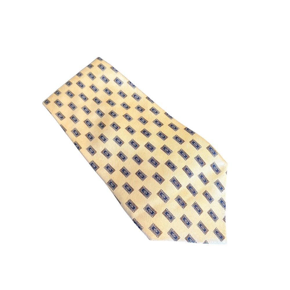 Stafford Men's Silk Tie‎ Yellow Geometric Diamond Print 60" x 3.75" Made in USA